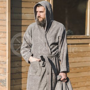 Cotton bathrobe with a hood ,,Grey"